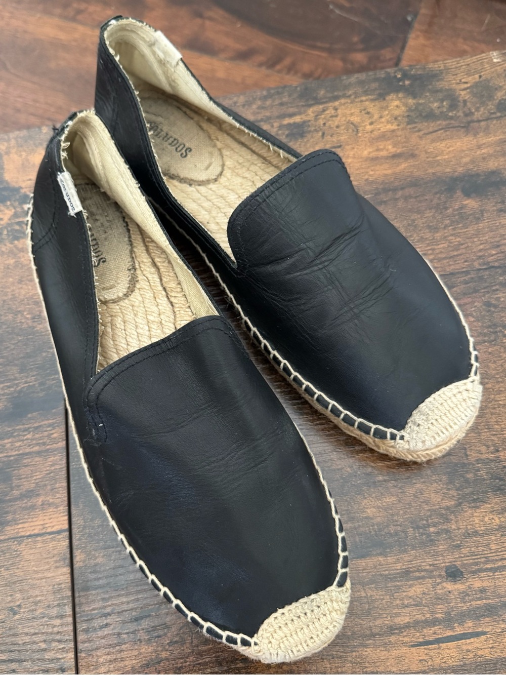 Soludos Leather Smoking Platform Espadrille Black Size 10